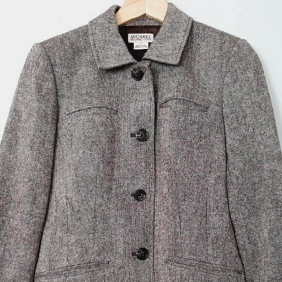MICHAEL KORS Wool Blend Button up Blazer Jacket Tweed Style Gray Fabric Sz 4 - Picture 2 of 13